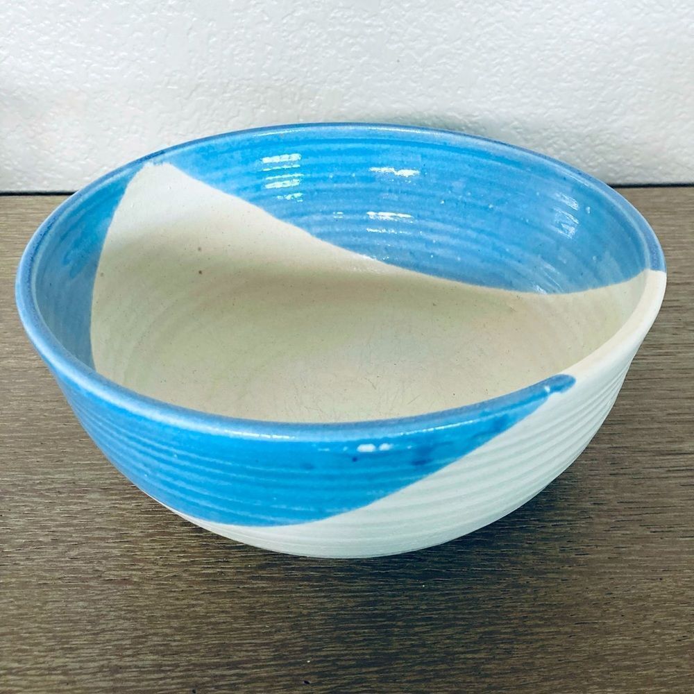 Ceramic Handmade Blue Geometric Pottery Serving Decor Bowl